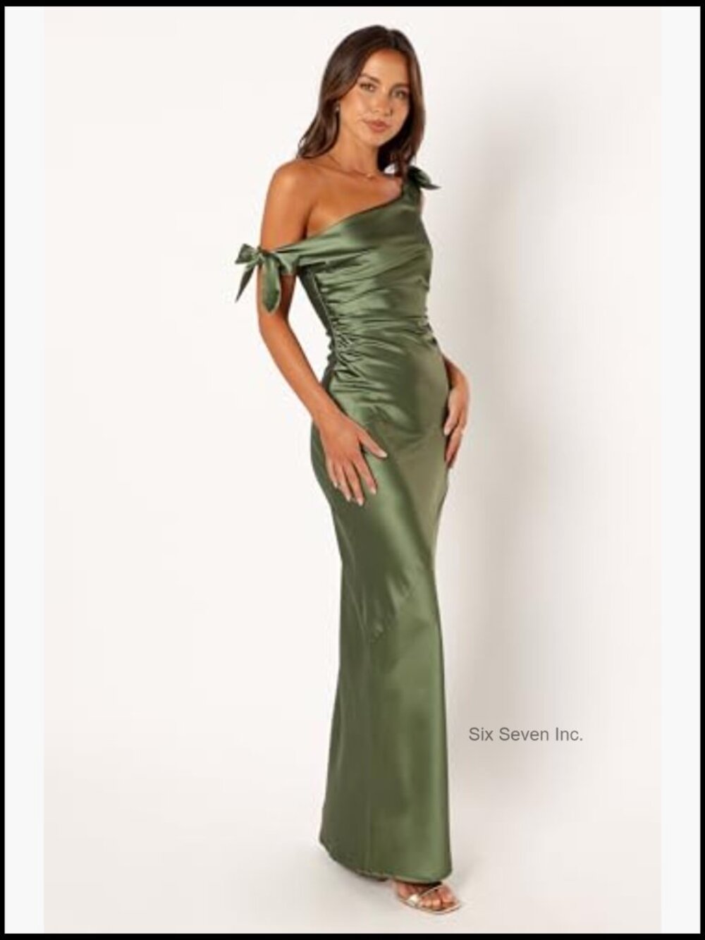 Off Shoulder Maxi Dress Asymmetric Bodycon Satin Zip Back - Picture 2 of 7
